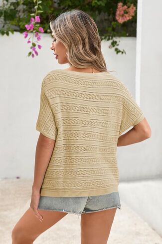 CAKULO WOMENS SUMMER CORCHET TOPS HOLLOW OUT من الكتف قصير الأكمام BATWING SPRING SWEATE TOP 2025 in Saudi Arabia