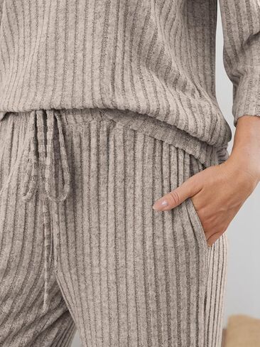 Lillusory Womens 2 قطعة مجموعات صالة مطابقة 3/4 كم من بيجاماس 2025 عطلة مريحة السقوط سقوط العرق in Kuwait