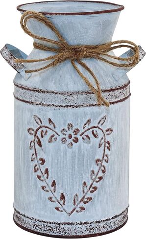 Galvanized Milk Can with Heart-Shaped and Rope Antique Retro Vase Metal Planter Rustic Vintage Primitive Flower Holder Farmhouse Country Plant for Office Home Decor, 7.6" H Can in Kuwait