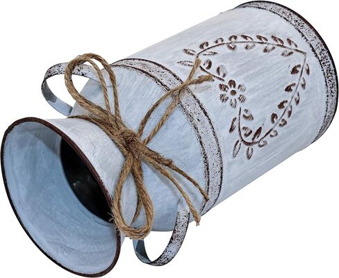 Galvanized Milk Can with Heart-Shaped and Rope Antique Retro Vase Metal Planter Rustic Vintage Primitive Flower Holder Farmhouse Country Plant for Office Home Decor, 7.6" H Can in Kuwait