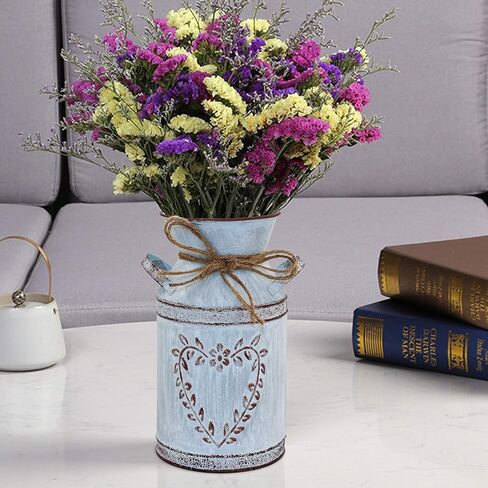 Galvanized Milk Can with Heart-Shaped and Rope Antique Retro Vase Metal Planter Rustic Vintage Primitive Flower Holder Farmhouse Country Plant for Office Home Decor, 7.6" H Can in Kuwait