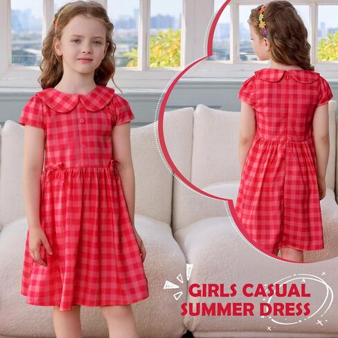 Little Bitty Girls Gingham Dress Sleeveless Checkered Peter Pan Collar Swing Kids Plaid Summer Sundress Party 2-7 Years in Saudi Arabia
