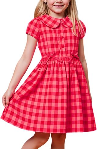 Little Bitty Girls Gingham Dress Sleeveless Checkered Peter Pan Collar Swing Kids Plaid Summer Sundress Party 2-7 Years in Saudi Arabia