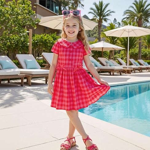 Little Bitty Girls Gingham Dress Sleeveless Checkered Peter Pan Collar Swing Kids Plaid Summer Sundress Party 2-7 Years in Saudi Arabia