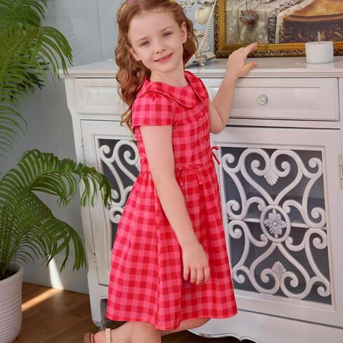 Little Bitty Girls Gingham Dress Sleeveless Checkered Peter Pan Collar Swing Kids Plaid Summer Sundress Party 2-7 Years in Saudi Arabia