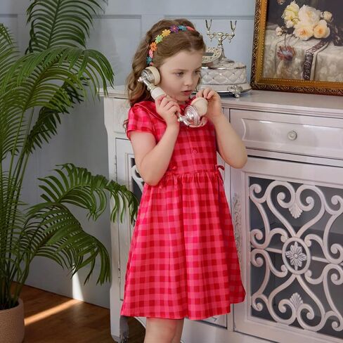Little Bitty Girls Gingham Dress Sleeveless Checkered Peter Pan Collar Swing Kids Plaid Summer Sundress Party 2-7 Years in Saudi Arabia