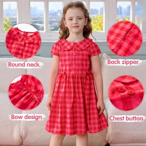 Little Bitty Girls Gingham Dress Sleeveless Checkered Peter Pan Collar Swing Kids Plaid Summer Sundress Party 2-7 Years in Saudi Arabia