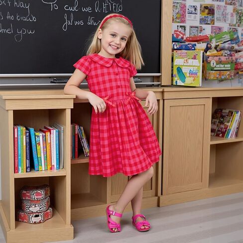 Little Bitty Girls Gingham Dress Sleeveless Checkered Peter Pan Collar Swing Kids Plaid Summer Sundress Party 2-7 Years in Saudi Arabia