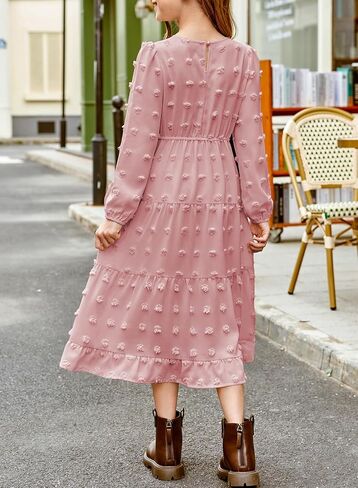 Blibean Tween Girls Fall Dresses Maxi Long Sleeve Polka Dot Outfits مع جيوب من 6 إلى 15 عامًا in Kuwait