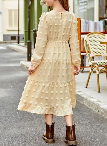 Blibean Tween Girls Fall Dresses Maxi Long Sleeve Polka Dot Outfits مع جيوب من 6 إلى 15 عامًا in Kuwait
