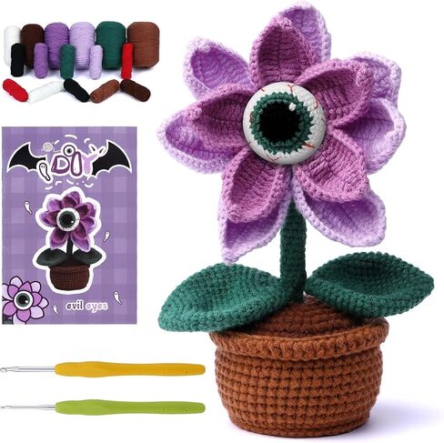 Yizzvb Crochet Kit for Beginners, 5 Pcs Coasters Plant Pot Crochet Start Kit for Adults, Complete Knitting Crochet Supplies with Step-by-Step Instruction, Crochet Hooks, Yarn for DIY Craft Supplies in Kuwait