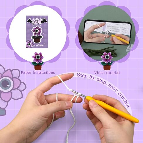 Yizzvb Crochet Kit for Beginners, 5 Pcs Coasters Plant Pot Crochet Start Kit for Adults, Complete Knitting Crochet Supplies with Step-by-Step Instruction, Crochet Hooks, Yarn for DIY Craft Supplies in Kuwait