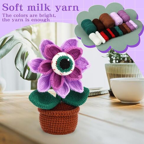 Yizzvb Crochet Kit for Beginners, 5 Pcs Coasters Plant Pot Crochet Start Kit for Adults, Complete Knitting Crochet Supplies with Step-by-Step Instruction, Crochet Hooks, Yarn for DIY Craft Supplies in Kuwait