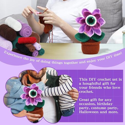 Yizzvb Crochet Kit for Beginners, 5 Pcs Coasters Plant Pot Crochet Start Kit for Adults, Complete Knitting Crochet Supplies with Step-by-Step Instruction, Crochet Hooks, Yarn for DIY Craft Supplies in Kuwait