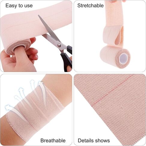 BQTQ 6 Rolls Elastic Adhesive Tape 4 Inch Elastic Bandage Wrap Self Adhesive Wound Wrap Self Adherent Stretch Bandage Sports Tape Elastic Tape Bandage for Wrist Ankle Swelling Sprains (Beige) in Kuwait