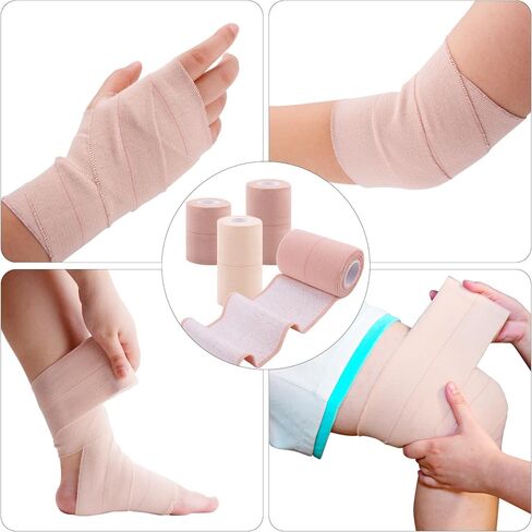 BQTQ 6 Rolls Elastic Adhesive Tape 4 Inch Elastic Bandage Wrap Self Adhesive Wound Wrap Self Adherent Stretch Bandage Sports Tape Elastic Tape Bandage for Wrist Ankle Swelling Sprains (Beige) in Kuwait