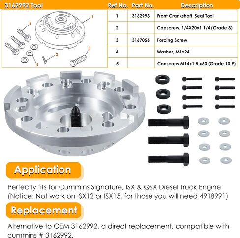 3162992 Crankshafment Front Seal Tool مجموعة أدوات أدوات التثبيت لـ Cummins Signature ISX QSX و 3164780 Crankshaved الخلفية الخلفية الختم الرئيسية وملابس الأكمام المزيل/مجموعة أدوات التثبيت لـ Cummins ISX QSX ISX15 ISX12 in Saudi Arabia