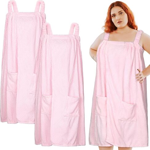 Tigeen 2 pcs بالإضافة إلى ملفات المناشف الحجم للنساء غلاف الحمام فستان رداء Terry Cloth Spa مع الأشرطة الإغلاق القابل للتعديل in Kuwait