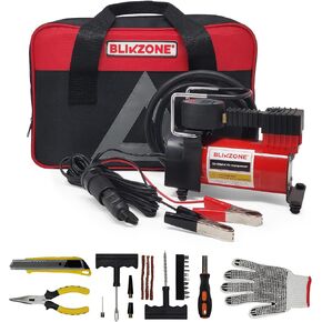 Small Car Emergency kit with Portable air pump for Inflatables with Digital LCD Display, Auto Shut-Off, 12v air compressor, 120 PSI, 25 LPM, with Tire Repair Kit. Car Accessories for men.