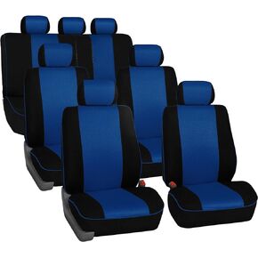 FH Group Car Seat Covers Three Row 8 Seater Cloth Car Seat Covers with Piping (Airbag and Split Ready) - Universal Fit for Cars Trucks & SUVs Beige/Black