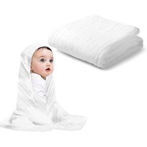 مناشف أطفال بغطاء رأس للرضع والأطفال الصغار، منشفة حمام أطفال من الموسلين ناعمة وذات قدرة على الامتصاص للأولاد والبنات (عبوة واحدة باللون الأبيض النقي) in Kuwait