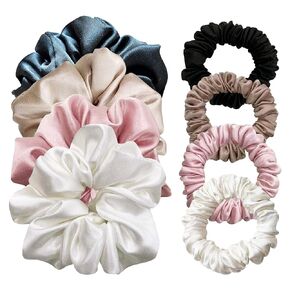 NA by Sav Baby Silk Scrunchies – 5-Pack Skinny Pink 19 Momme Mulberry Silk Scrunchies for Hair – Soft Silk Hair Scrunchies for Babies and Toddlers – Luxurious Baby Hair Ties for Reduced Breakage and