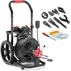 POPULO 100FT×1/2 inch Electric Drain Cleaner Machine,Snake for Drain with 8 Cutters Gloves,5.8A Sewer Snake Machine Auto Feed,Drain Snake Cleaner for 2"(50mm) to 4"(100mm) Pipes in Kuwait