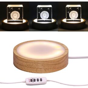 قاعدة عرض أضواء LED خشبية لفن الراتنج والزجاج والكريستال بالليزر (ضوء دافئ)
