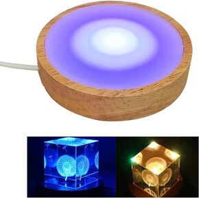 قاعدة عرض أضواء LED خشبية لفن الراتنج والزجاج والكريستال بالليزر (ضوء دافئ)