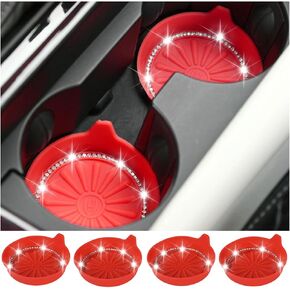 Bling Car Cup Holder Coaster with Non-Slip Base, 4 Pack Universal Insert Coasters with Crystal Rhinestone, Silicone Non-Slip Shockproof Drink Cup Mat, Car Interior Accessories (Black)