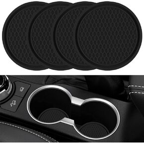 Car Coasters for Cup Holders [4 Pack], 2.77 Inches Silicon Cup Mats Non-Slip Universal Car Cup Holder Insert, Recessed Automotive Interior Accessories (Black)