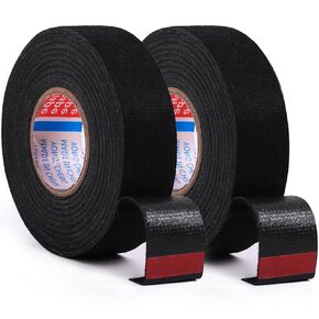 2 Rolls Black Wire Harness Cloth Tape, Speaker Wiring Harness Cloth Tape, for Automobile Electrical Wire harnessing Noise Dampening Heat Proof (Width: 15mm, Length: 50Ft)