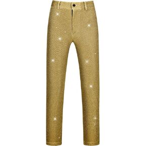 Lars Amadeus Metallic Pants for Men's Straight Leg Party Nightclub Glitter Dress Trouser