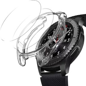 [عبوة من قطعتين+1] متوافق مع غطاء حافظة Samsung Galaxy Watch 46mm/ Gear S3 مع واقي شاشة، مصد واقٍ ناعم مطلي بمادة TPU + طبقة حماية للشاشة من الزجاج المقوى لـ Gear S3 Frontier/Classic in Kuwait