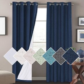 H.VERSAILTEX 100% Blackout Curtains for Bedroom 96 Inches Long Grommet Linen Face Full Light Blocking Curtain Drapes for Living Room Thermal Linen Look Curtains 2 Panels Set, 52" W x 96" L, Navy