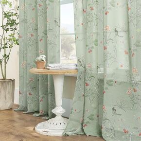 XTMYI White Semi Sheer Curtains 84 Inches Long 2 Panels Set with Pattern Grommet Print Design Light Filtering Patterned Curtains Sheers 84 Inch Length for Living Room Bedroom