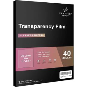 Ohp Clear Printable Transparency Film 8.5 x 11 Inches for Overhead Projectors, for Laser Printers - 40 Sheets