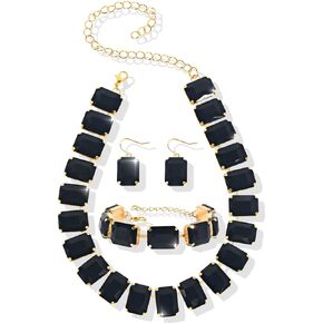 KOSMOS-LI Rectangle Faux Crystal Jewelry Sets Includ Necklace Bracelet Earrings