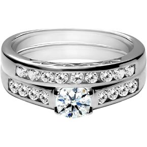 TwoBirch Vintage Bridal Set with 18k White Gold Plating over Solid Sterling Silver with AAA+ Cubic Zirconia