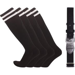 Baseball Socks and Belt Combo Set Youth Softball Tee Ball Socks Belt for Boys Girls (2 Pairs of Socks & 1 Belt)