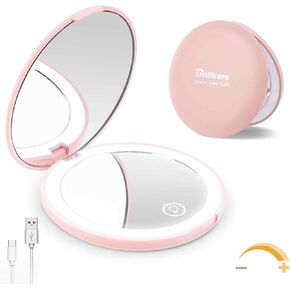 Lighted LED Pocket Mirror, 1X/3X Magnification Makeup Mirrors 2-Sided, Dimmable Rechargeable Vanity Folding, Smart Touch Tabletop&Desk Brightness Adjustable Cosmetic Mirror in Kuwait