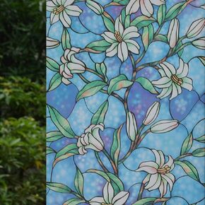 VSUDO 2 Rolls 35.4" by 78.7" Privacy Window Film, Orchid Flower Pattern Window Tint, Static Cling Window Glass Sticker for Home (38.75 Sq. Ft Total)