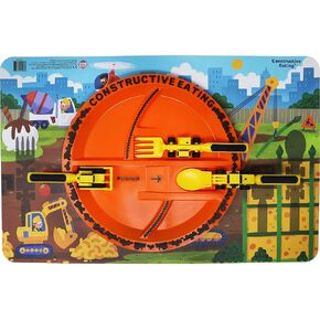 Set of 3 Construction Utensils, Construction Plate and Construction Worksite Placemat