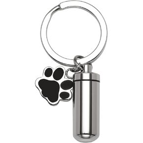 Cremation Jewelry Urn Keychain for Ashes Stainless Steel Pet Dog Paw Print Keepsake Urn Key Chain Cylinder Memorial Cremation Keyring Jewelry for Human Pet Ashes