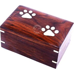 Brass Paw Inlaid Rosewood Pet Urn for Dogs Cats Memorial Keepsake Urns for Ashes, Photo Wooden Box Cremation Urn (Medium : 7.5" x 5.5" x 3.5" - 100lbs or 45kg, Two Paw)