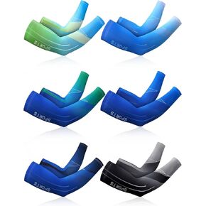 Newcotte 6 Pairs UV Sun Protection Arm Sleeves Cooling Sports Sleeve Anti Slip Ice Silk Arm Warmers Arm Covers for Men Women