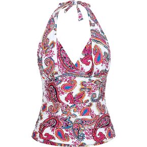 Mycoco Women's Halter Tankini Top V Neck Swimwear Top Front Shirred Bathing Suit Top in Kuwait