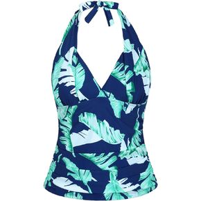 Mycoco Women's Halter Tankini Top V Neck Swimwear Top Front Shirred Bathing Suit Top