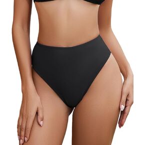 Thong High Waisted Bikini Bottoms High Cut Cheeky Festival Rave Shorts, Black, M