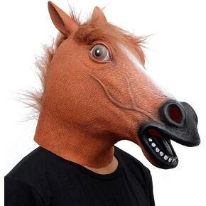 Brown Horse Head Mask,Halloween Funny Animal Latex Horse Mask for Cosplay Costume Party